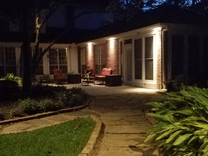 backyard patio with lighting